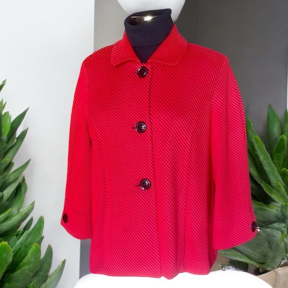 Protégé Montreal Lipstick Red & Black Ribbed Striped w/ 3-Quarter Sleeves Jacket - Picture 12 of 16